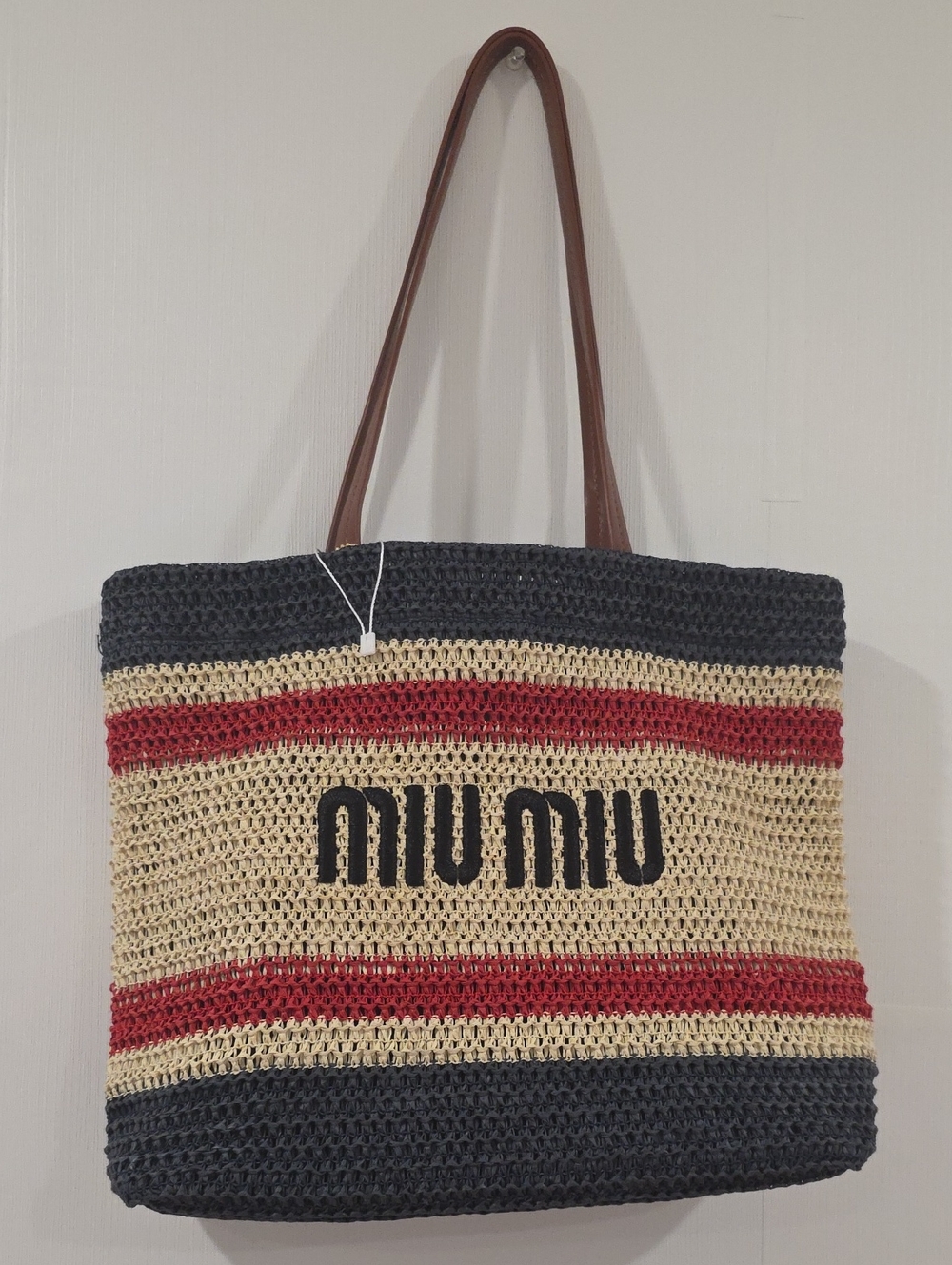 Miu Miu Black, Red & Natural Woven Straw Tote GWP